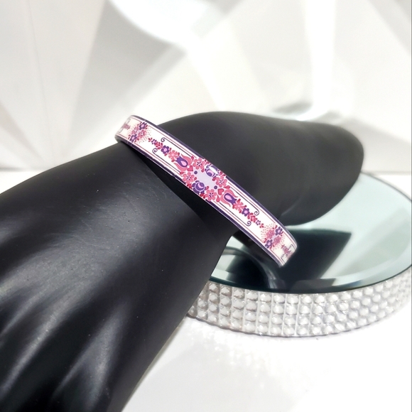Stunning Vintage MICHAELA FREY WILLE Floral Enamel Bangle Bracelet - Picture 5 of 7